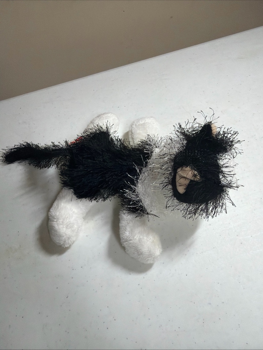 GANZ Black and White Fuzzy Plush Cat Toy